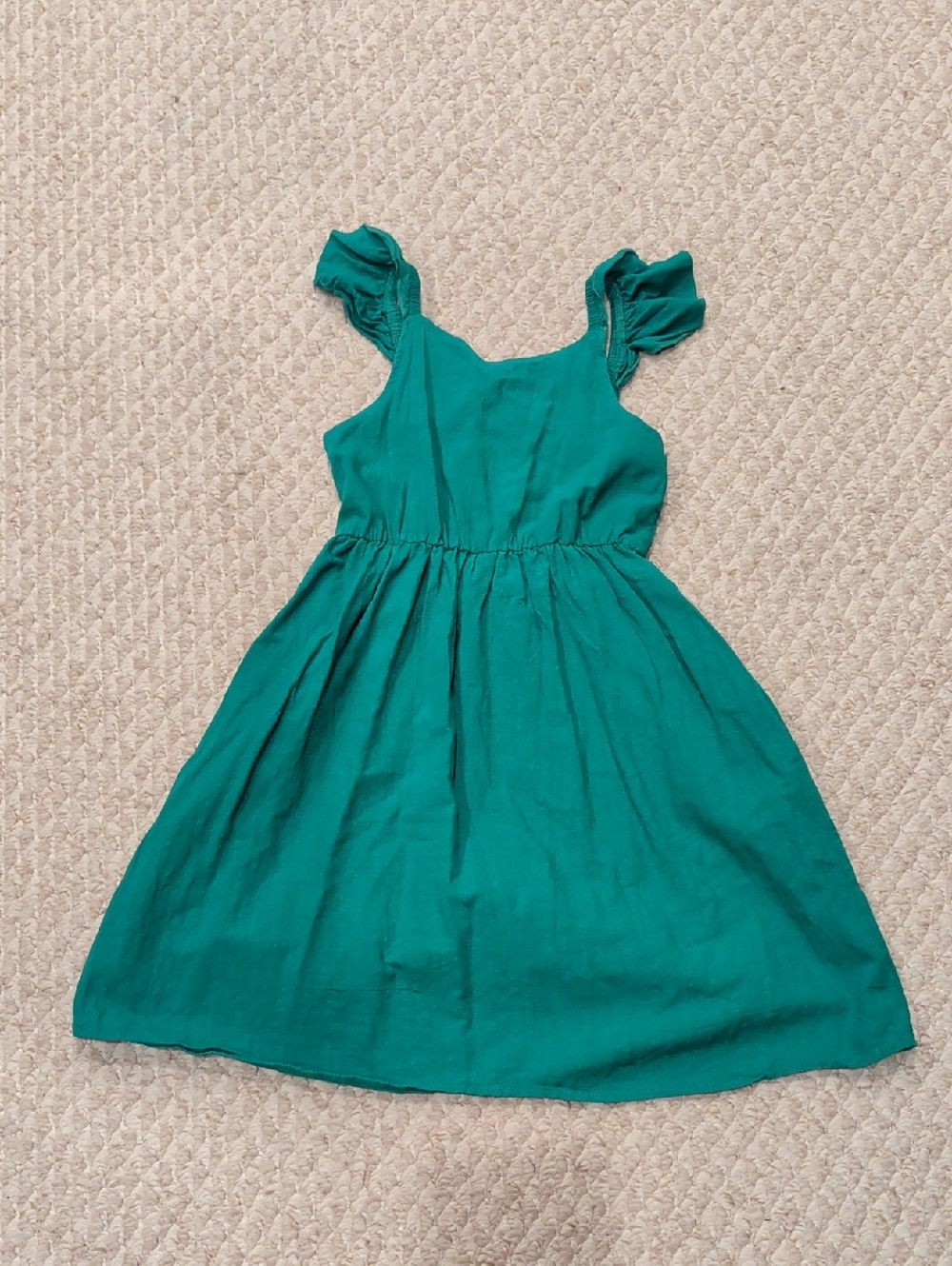 Girls Emerald Green Ruffle-Sleeve Sundress